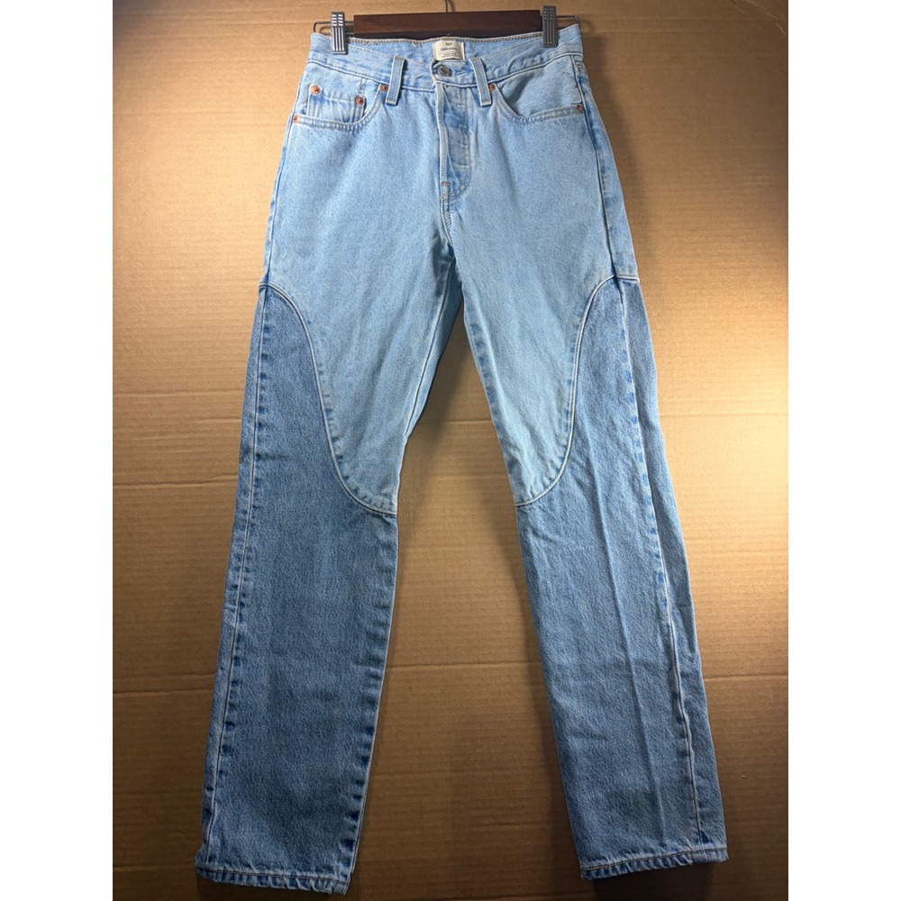 Levi's 501 Original Jeans Womens 25 Light Blue Two Tone Panel Straight Leg Denim